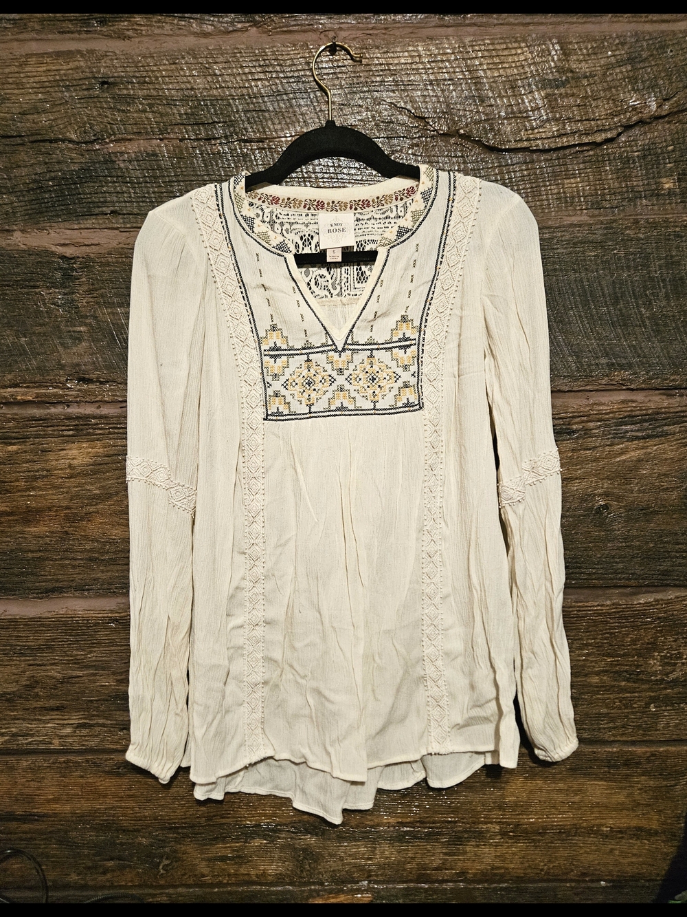 Knox Rose Cream Embroidered V-Neck Tunic